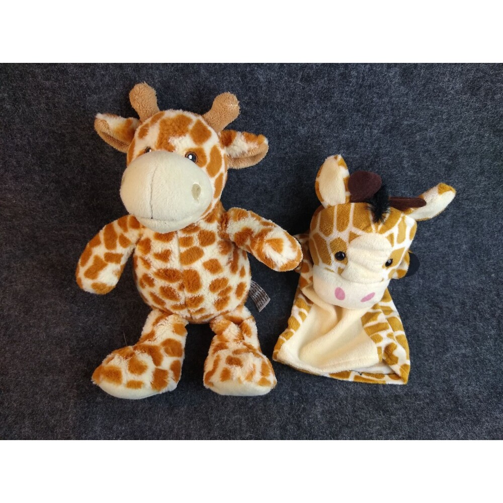 Plush Giraffe Lot Hand Puppet and Sitting Stuffed Animal by Zoovenier
